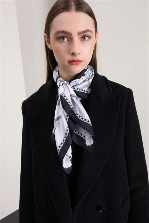 Foulard stampato in twill di seta Nero/bianco 